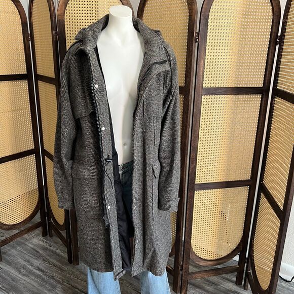 Woolrich USA Made Wool Blend Herringbone Field Coat Men’s L Gray Vintage Hood - Picture 7 of 7